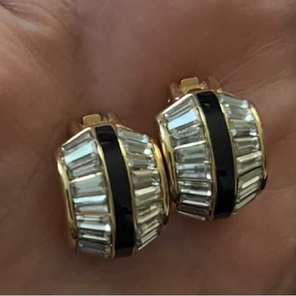 Vintage Christian Dior Swarovski Crystal Gold Plated Earrings Clip-On - Picture 6 of 12